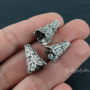 Silver Cone Caps, Bead End Caps, Silver Tassel Cap, Ethnic Tassel Cap, Oriental Bead Cap, Tribal Bead Caps, Bead Cones, Silver Bead Cap, 2Pc
