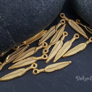 Gold Feather Charms, Feather Pendants, Gold Charms, Mini Feathers, Jewelry Supplies, Gold Leaf, Gold Feather, Rustic Feather, 10 pc