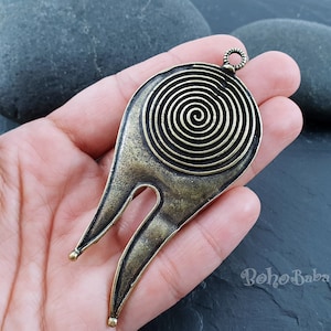Large Bronze Spiral Pendant, Swirl Necklace Pendant, Rustic Tribal Jewelry