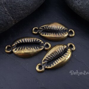 Bronze Seashell Connectors, Seashell Bracelet, Seashell Connector Charms, Cowrie Shell Charms, Bracelet Findings, Shell Charms, 3 Pc
