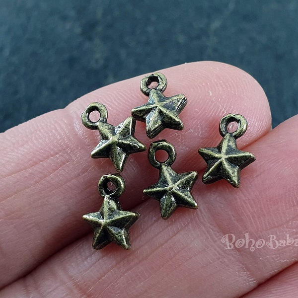 Bronze Star Charms, Star Drop Charms, Antique Bronze Jewelry Findings, Beading Charms, 20 Pc