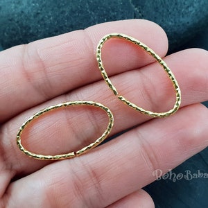 Gold Oval Jump Ring, Large Oval Jump Ring, Open Ring, Hammered Hoop Rings, Large Gold Jumpring