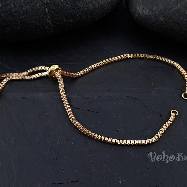 Adjustable Gold Chain Bracelet Blank, Gold Chain Bracelet, Box Chain Slider Bracelet, Friendship Bracelet, Chain Connector Bracelet Blanks