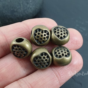 Large Bronze Beads, Bronze Jewelry Spacers, Large Hole Beads, Oval Spacer Beads, 4pc
