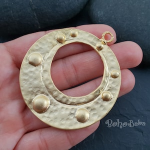 Hammered Gold Hoop Pendant, Large Tribal Hoop Pendant, Gold Loop Pendant, 1 Pc