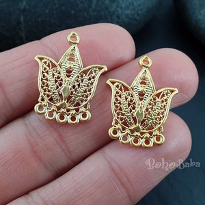 Gold Plated Tribal Charms, Chandelier Earring Charms, Multi Loop Connectors, 2Pc