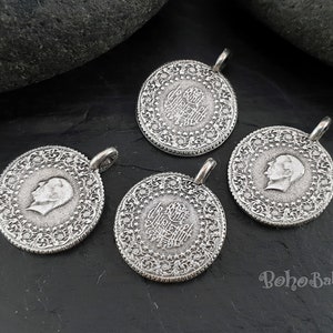 Silver Coin Charms, Large Coin, Mini Coin Charms, Silver Coins, Turkish Jewelry, Rustic Coins, Coin Pendants, Coin Findings, Coin Charms, 4