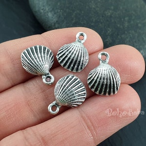 Muschel Charms/Muschelanhänger, 6 Stück in Silber, 6 Stück
