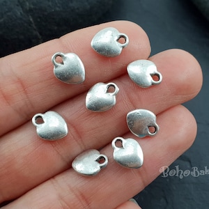 Tiny Silver Heart Charms, Mini Heart Charms, 10Pc