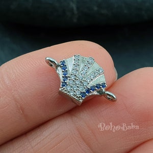 Silver Seashell Charms, Pave Seashell Connector, Scallop Shell Charm, Micro Pave Bracelet Connector Findings, Cubic Zirconia Findings