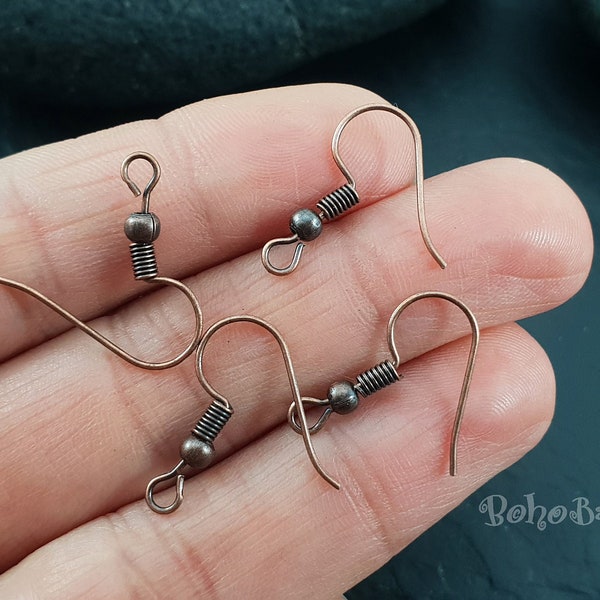 Copper Plated Earring Hooks, Copper Earring Blanks, Copper Fish Hook Ear Wires, Thin Hook Earrings, 20 Pc
