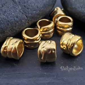 Large Gold Tube Beads, Gold Plated Spacer Beads, Jewelry Spacer Beads, Large Hole Beads, Barrel Spacer Beads, 2pc