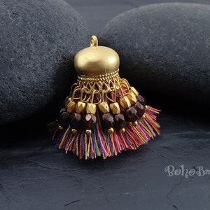 Colorful Tassel Pendant Short Multi Color Rainbow Seed Beaded Tassel Charm Earring Necklace Textured Gold Cap 22k Matte Gold 55mm 4 Etsy Canada