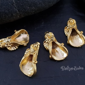 Gold Cone Caps, Bead End Caps, Gold Tassel Cap, Flower Bead Caps, Bead End Cones, Gold Bead Cap, 2 Pc