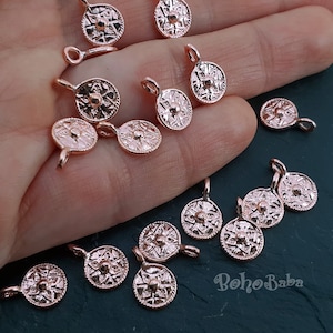 Roségouden muntbedels, tribal mini-muntbedels, ronde druppelkralen, muntbevindingen, 10 stuks