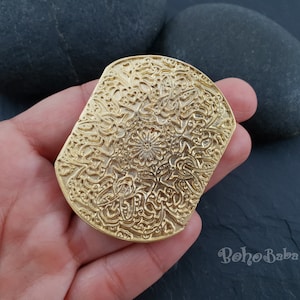 Gouden tribal rechthoekige hanger, gouden schildhanger, gouden medaillonhanger, 1 stuk