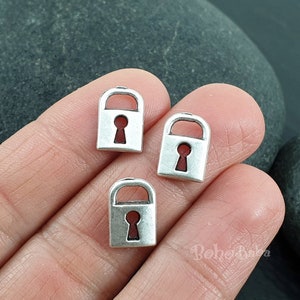 Antique Silver Plated Tiny Padlock Charms, Mini Padlock Drop Charms, 10 Pc