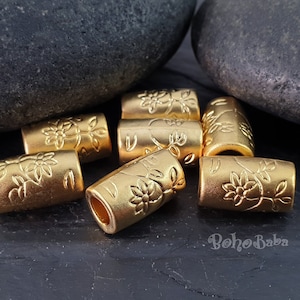 Large Gold Beads, Gold Tube Beads, Gold Mala Beads, Large Hole Beads, Tribal Bali Beads, 2 Pc