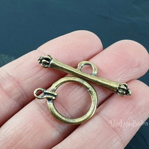 Bronze Toggle Clasp Set, Bronze Loop Ring T-Bar Clasp, Tibetan Necklace Clasp, Bracelet Clasp Findings, 2 Sets