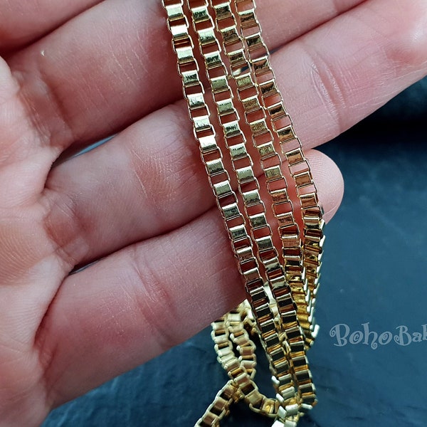 Box Chain, Delicate Gold Chain, Gold Plated Chain, Dainty Chain, Gold Plated, Necklace Chain, Bracelet Chain, Gold Chain, 2.70mm Box Chain