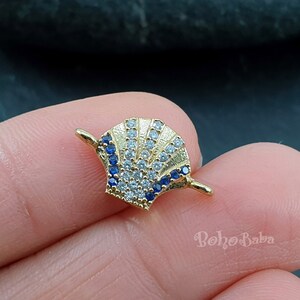 Gold Plated Pave Seashell Charm, Cubic Zirconia Shell Connector Charm, Micro Pave Bracelet Connector Findings