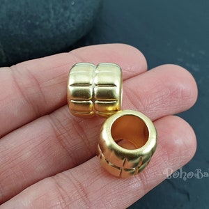 Matte Gold Plated Large Mala Beads, Tribal Gold Beads, Large Hole Tube Beads, 1 Pc