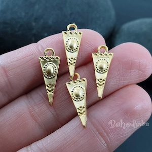 Gold Spike Charms, Gold Triangle Charms, Tribal Ethnic Gold Charms, 10 Pc
