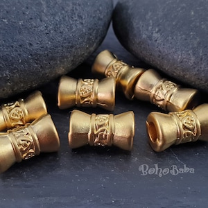 Large Gold Beads, Tribal Gold Beads, Gold Mala Beads, Large Hole Beads, Bali Jewelry Beads, Tube Beads, 2 Pc