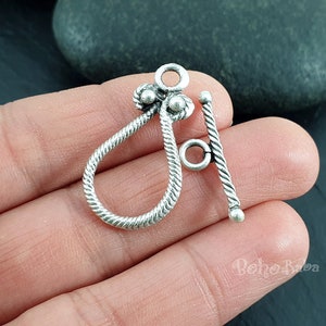 Antikförsilvrad toggellåsset, silveröglelås, tibetanskt lås, halsbandslås, ring-T-lås, låsdetaljer, 2-set
