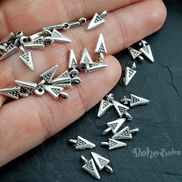 Tiny Silver Spike Charms, Mini Silver Drop Charms, 20 Pc