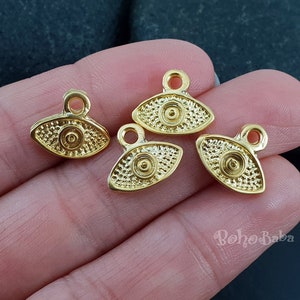 Encantos de mal de ojo de oro, hallazgos de mal de ojo de oro, colgante de mal de ojo de oro, suministro del Reino Unido de mal de ojo, 5 piezas