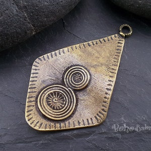 1 Stück, Rustikaler Tribal Anhänger, Großer Diamant Form Anhänger, Boho Schmuck, Bronze Schmuck, Großer Bronze Anhänger, Ethnisch, Tribal Schmuck