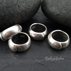 4 Pc  Large Hole Beads, Silver Spacer Beads, Silver Hoop Beads, Silver Plated Beads, Jewelry Spacers, Spacer Beads, Large Spacer Beads