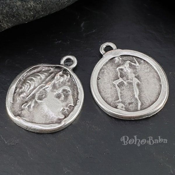 Greek Coin Pendant, Silver Coin Pendant, Silver Greek Pendant, Coin Pendant, Greek Coin Medallion, Roman Coin Charm, Silver Jewelry, 1 Pc