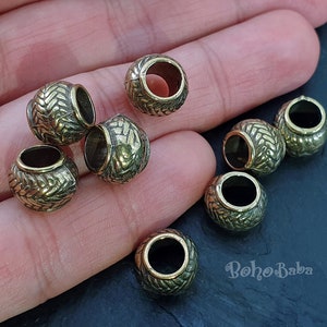 Bronze Tribal Spacer Beads, Round Bronze Beads, Bronze Jewelry Spacers, Large Hole Beads, Ball Beads, 4Pc image 1