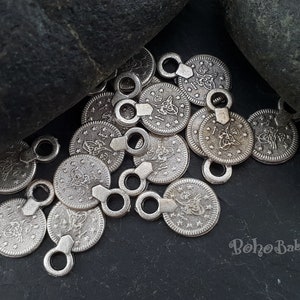 12 Pc, Mini Coin Charms, Antique Silver Coins, Mini Coin Charms, Turkish Jewelry, Rustic Coins, Coin Pendants, Coin Findings, Coin Charms