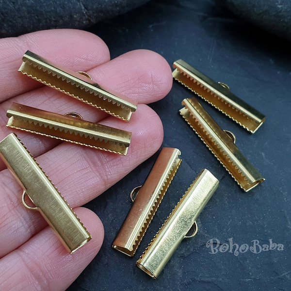 Brass Ribbon Ends, Ribbon Crimp End, Raw Brass Ribbon Crimp Ends, Raw Brass Fold Over Crimps, Jewelry Supplies, Brass Jewelry Findings, 6 Pc