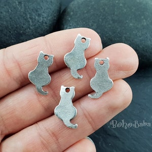Silver Cat Charms, Silver Cat Findings, 6 Pc