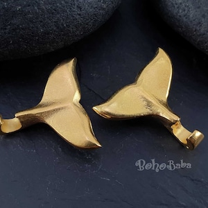 Gold Whale Tail Clasp, Hook Clasps, Dolphin Tail Bracelet, Leather Cord Bracelet Clasps, Men&#39;s Bracelet, Nautical Jewelry Findings, 1 Pc