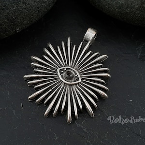 Silver Sun Charm, Silver Evil Eye Pendant, Silver Eye Charm, 1Pc