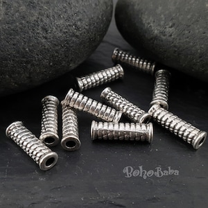 Silver Spacer Beads, Silver Tube Beads, Tribal Tube Beads, Tibetan Jewelry Findings, Bali Beads, 10 Pc