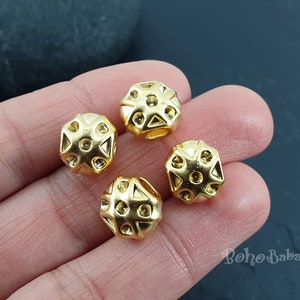Large Gold Beads, Gold Mala Beads, Tribal Round Spacer Beads, Large Hole Beads, Oval Spacer Beads, 2 Pc