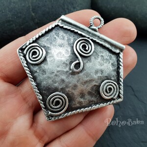 1 Pc, Tribal Pentagon Pendant, Silver Plated, Large Necklace, Large Silver Pendant, Bohemian Jewelry, Ethnic Pendant, Tribal Jewelry