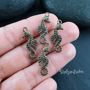 Encantos de caballitos de mar, colgantes de caballitos de mar, caballitos de mar de bronce, suministros de joyería, collar de caballitos de mar, 4 piezas