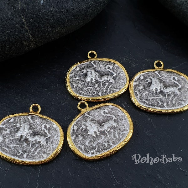 Lion Coin Charm, Roman Coin Medallion, Silver Coin Pendant, Rustic Coin Pendant, Medallion Necklace, Coin Findings, Ancient Coin Jewelry