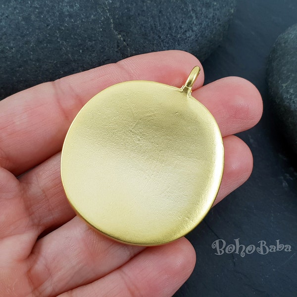 Large Gold Disc Pendant, Simple Disc Pendant, Large Coin Charm, Round Disc Pendant, Heavy Disc Pendant, 1 Pc