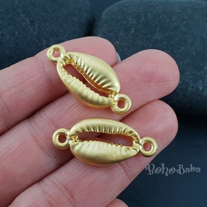 Gold Shell Charms, Gold Seashell Connectors, Cowrie Shell Charms, 2 Pc