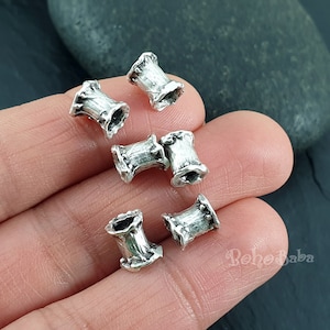 Antique Silver Plated Spacer Beads, Tribal Silver Tube Beads, 6 Pc