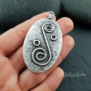 Grote ovale tribal zilveren hanger, zilveren Swirl hanger