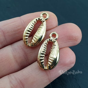 Gold Seashell Charm, Gold Shell Charms, Cowrie Shell Pendant, Shell Findings, 2 Pc